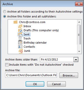 enter a date under Archive items older than.